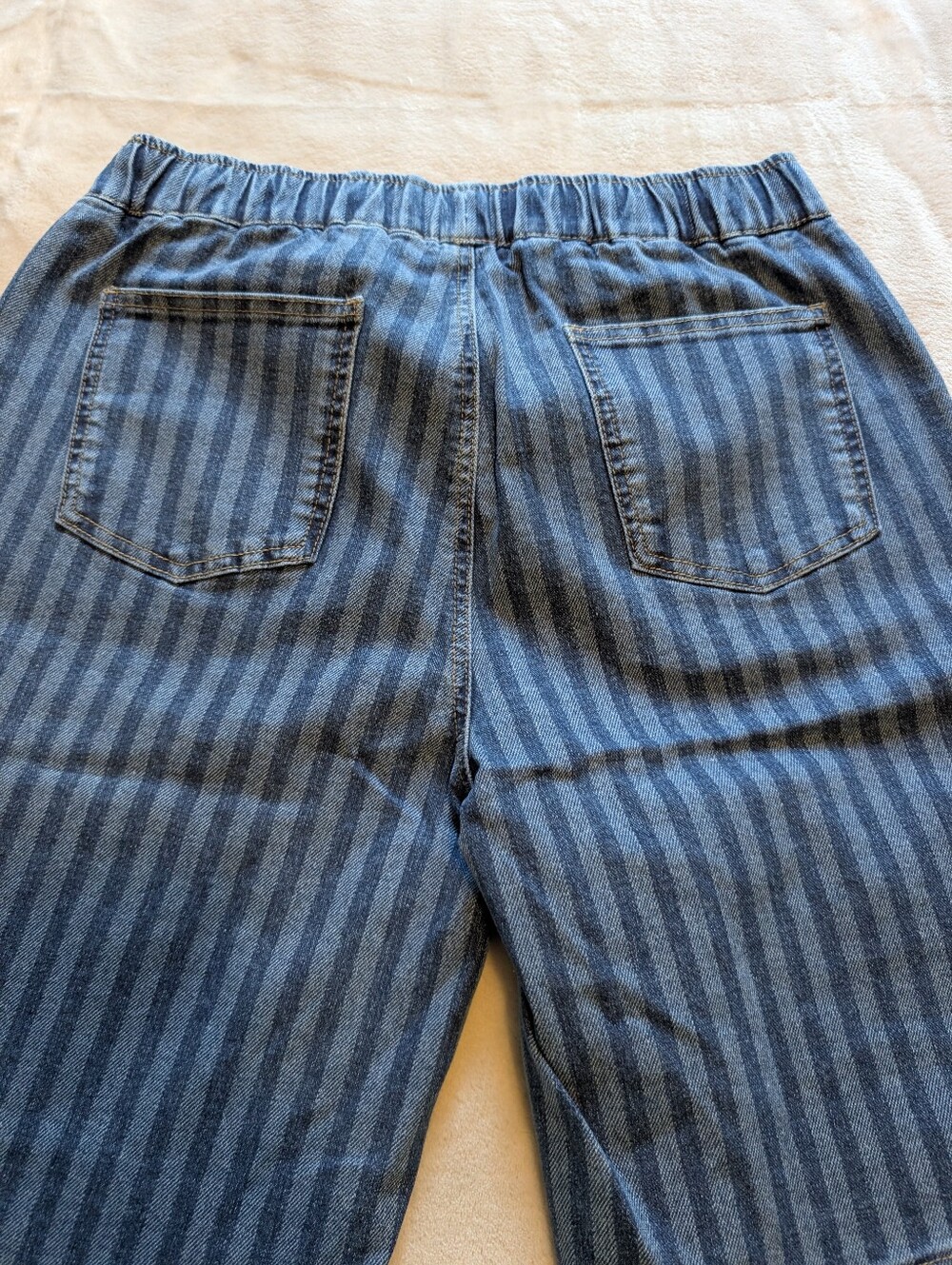 Flamingals Striped Drawstring Elastic High Rise Denim Bermuda Shorts NWT Large - Picture 9 of 12